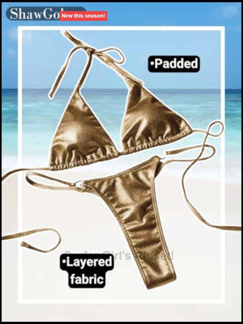 Sparkly String Bikini High Cut Thong 2 Piece Sexy Swimsuit - Picture 5 of 6